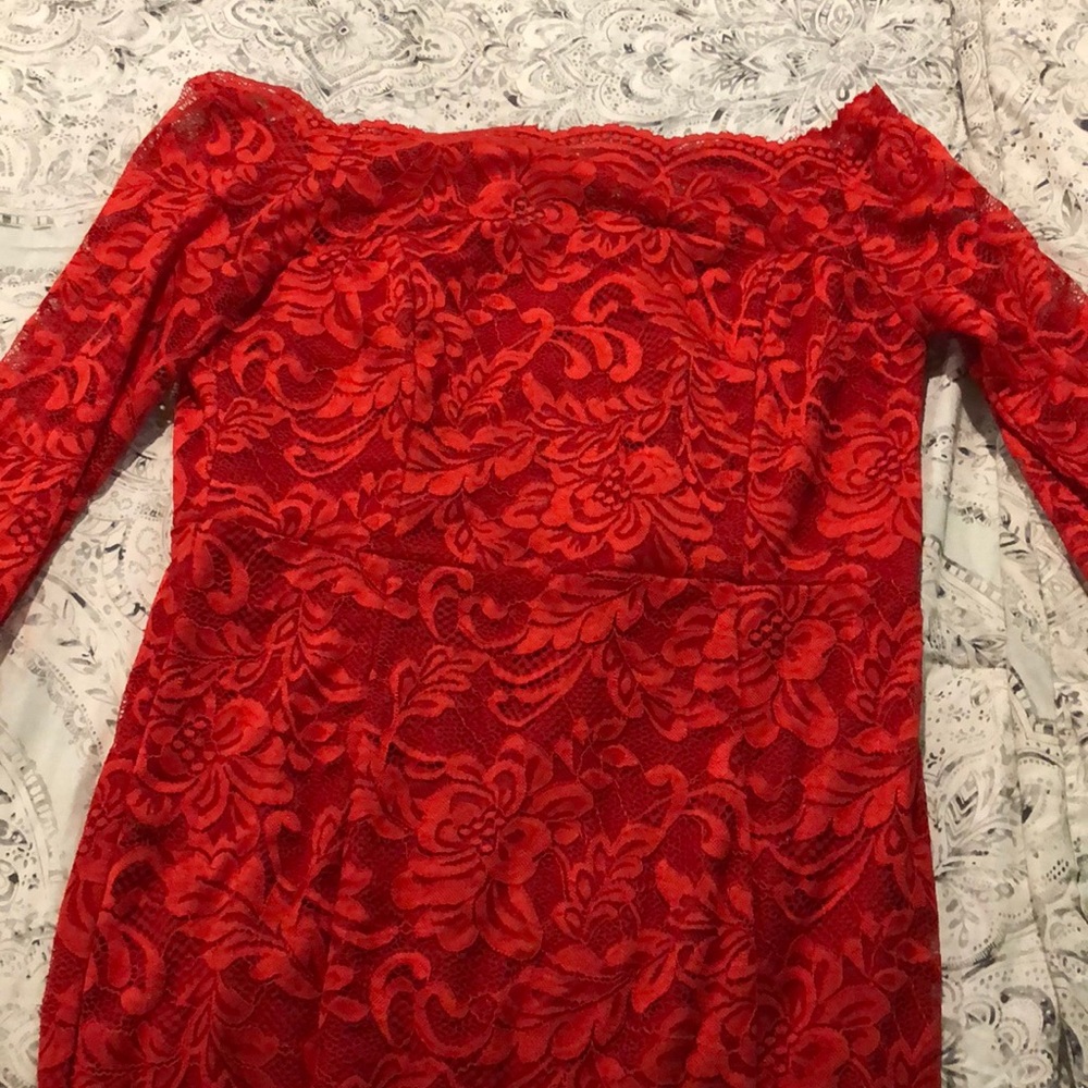 Bright Red lace dress.